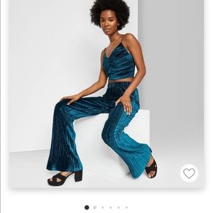 Peacock Teal Wide Rib Velvet Velour Pants Size L